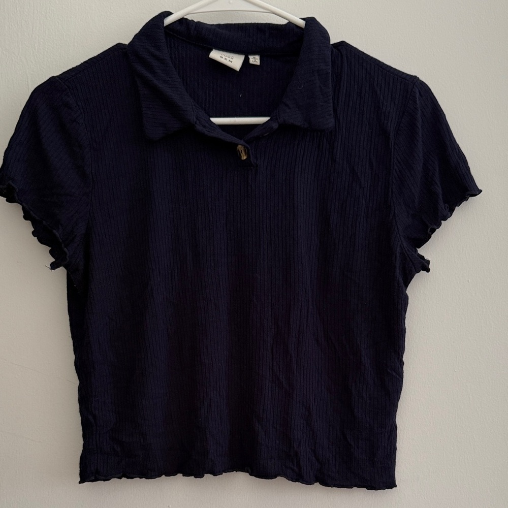 Good Luck Gem Navy Collared Crop Top